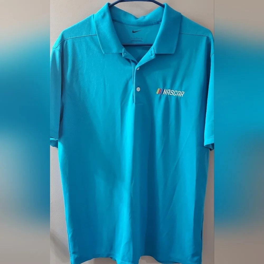 Nike Nascar Men's Teal Polo Shirt with Nascar Logo. Sz L